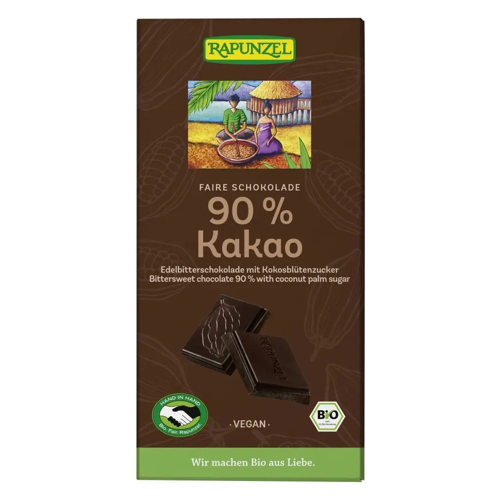 Rapunzel Keserűcsokoládé 90%-os kókuszvirágcukorral BIO 80g