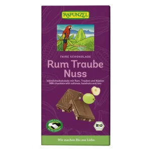 Rapunzel Tejcsokoládé rum-mazsola-mogyoró BIO 100g